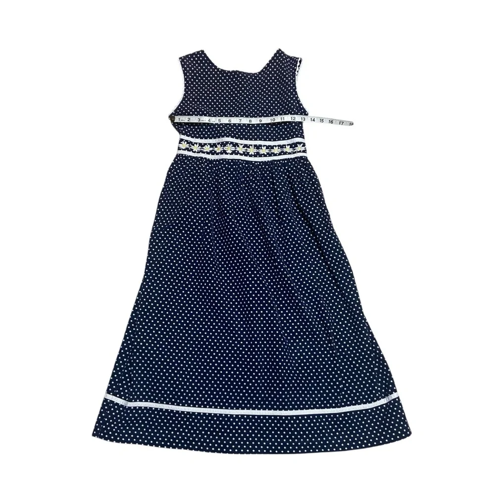 Vintage 90s Rare Editions Dress Girls Size 14 Polka Dot Daisy Appliqué Dress